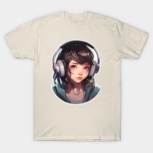 Cute headphone anime girl T-Shirt